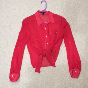 Red sheer button down